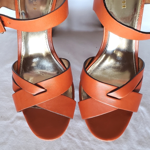EUC Coach Orange Platform High Heels Shoes Sz 7 w/ Strappy Ankle Buckle with Box - Picture 10 of 16